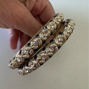 Anthropologie gold silver crystal rhinestone beaded braided texture bracelets 2